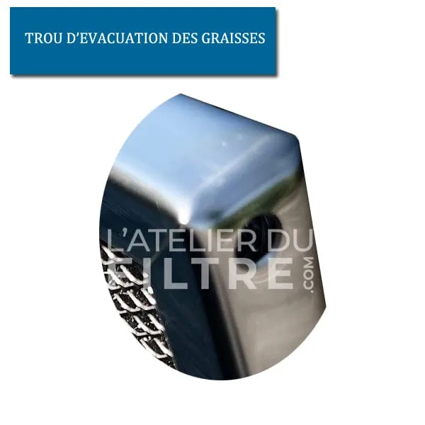 Trou d'évacuation des graisses sur filtre de hotte à maille - L'Atelier du Filtre